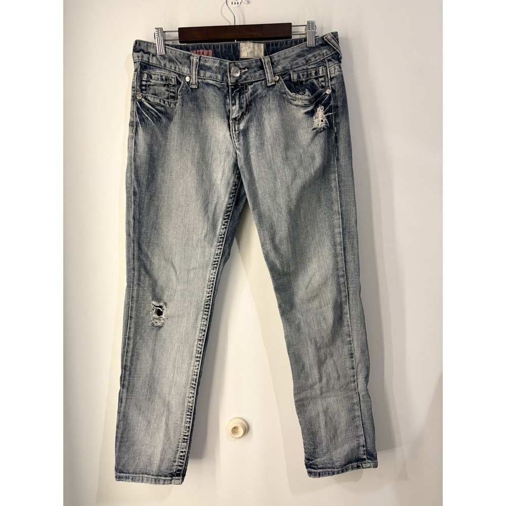 YNO Y2K Low Rise Boyfriend Jeans Distressed Light Wash Denim Size 9
